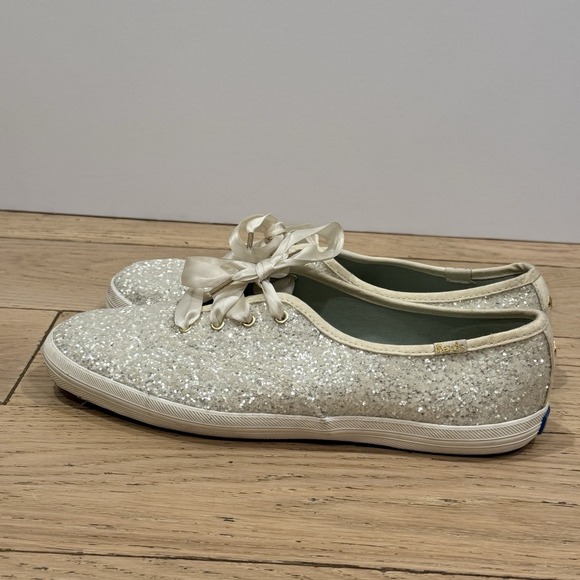 Keds Kate Spade Glitter Sequin White Sneakers Womens Size 9‎ Wedding Party Shoes - Picture 2 of 12